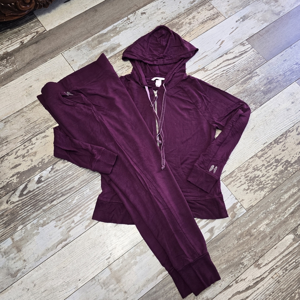 Victoria's Secret Women's Burgundy Full Zip Hoodie Jogger Set Size Small